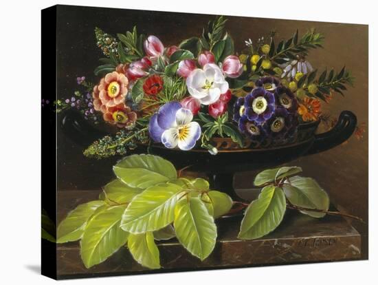 Apple Blossoms, Primula, Heather and Yellow Acacia in Greek Vase-Johan Laurentz Jensen-Premier Image Canvas