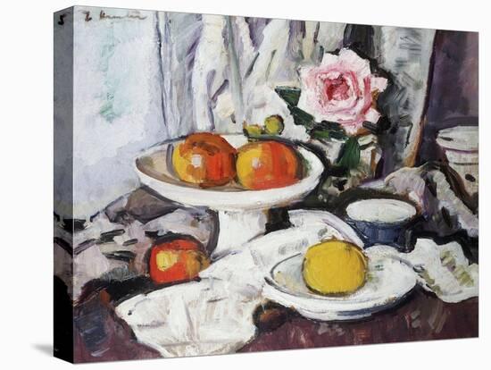 Apples in a White Fruitbowl and a Pink Rose in a Vase-George Leslie Hunter-Premier Image Canvas