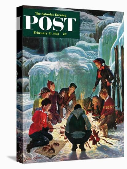 "Apres Ski Bonfire" Saturday Evening Post Cover, February 23, 1952-John Clymer-Premier Image Canvas