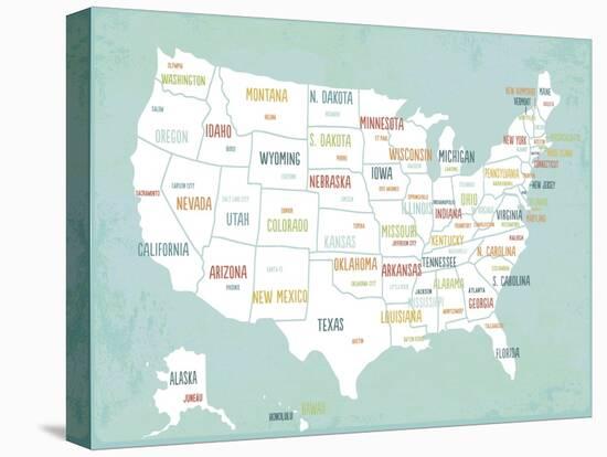 Aqua USA Map-Kindred Sol Collective-Stretched Canvas