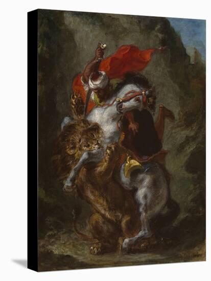 Arab Horseman Attacked by a Lion, 1849-50-Eugene Delacroix-Premier Image Canvas