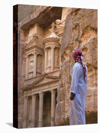 Arab Man Watching Facade of Treasury (Al Khazneh), Petra, Jordan-Keren Su-Premier Image Canvas