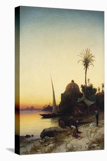 Arab Men Praying by the Nile at Sunset-Leon Bakst-Premier Image Canvas