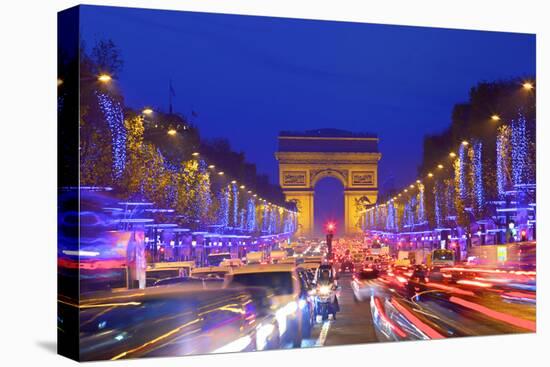 Arc De Triomphe and Xmas Decorations, Avenue Des Champs-Elysees, Paris, France-Neil Farrin-Premier Image Canvas