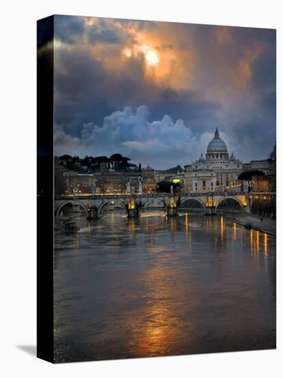 Arch Bridge across Tiber River with St. Peter's Basilica in the Background, Rome, Lazio, Italy-null-Premier Image Canvas