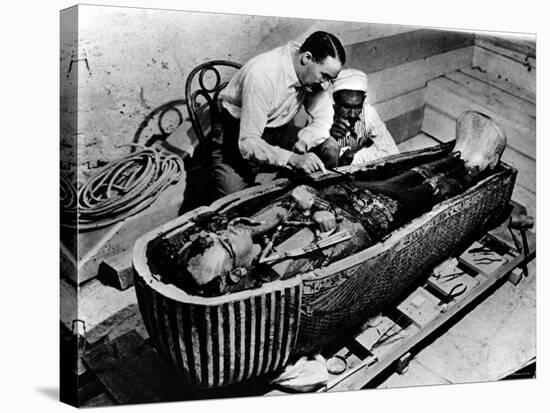 Archaeologist Howard Carter Examining Coffin of Tutankhamen, with 14th Century Egyptian Pharaoh-null-Premier Image Canvas