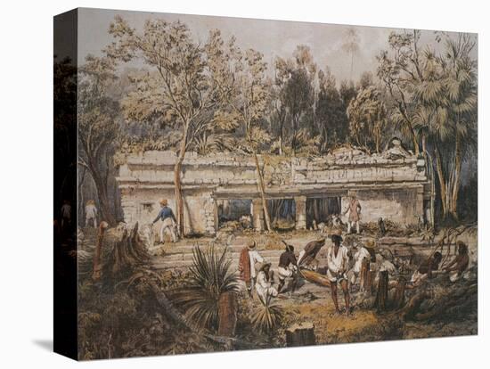 Archaeologists Catherwood and Stephens Measuring Temple of Tulum, Yucatan, Mexico-Frederick Catherwood-Premier Image Canvas