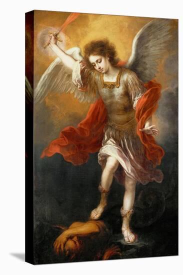 Archangel Michael hurls the devil into the abyss. Around 1665/68-Bartolome Esteban Murillo-Premier Image Canvas