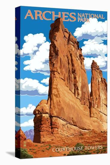 Arches National Park, Utah - Courthouse Towers-Lantern Press-Stretched Canvas