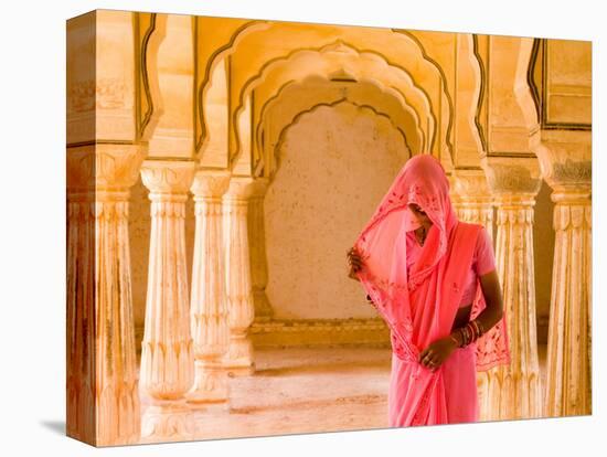Arches with Hindu Woman at Amber Fort Temple, Rajasthan, Jaipur, India-Bill Bachmann-Premier Image Canvas