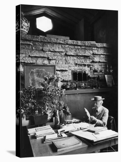 Architect Frank Lloyd Wright Working at Desk in His Home Taliesin-Alfred Eisenstaedt-Premier Image Canvas