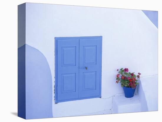 Architectural Detail of Blue and White House, with Pot of Geraniums, Oia (Ia), Aegean Sea, Greece-Sergio Pitamitz-Premier Image Canvas