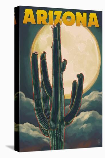 Arizona Cactus and Full Moon-Lantern Press-Stretched Canvas