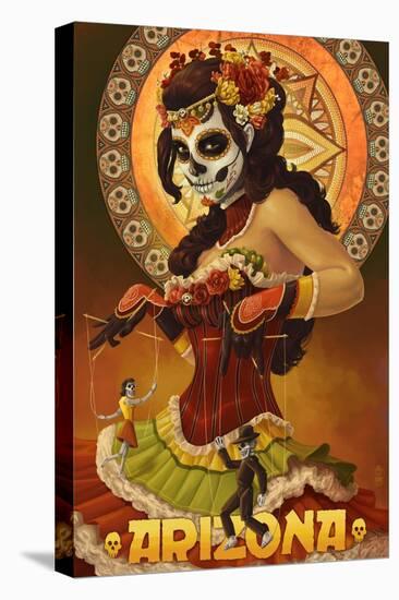 Arizona - Day of the Dead Marionettes-Lantern Press-Stretched Canvas