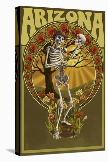Arizona - Day of the Dead - Skeleton Holding Sugar Skull-Lantern Press-Stretched Canvas
