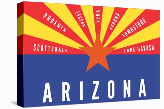 Arizona State Flag with Cities-Lantern Press-Stretched Canvas