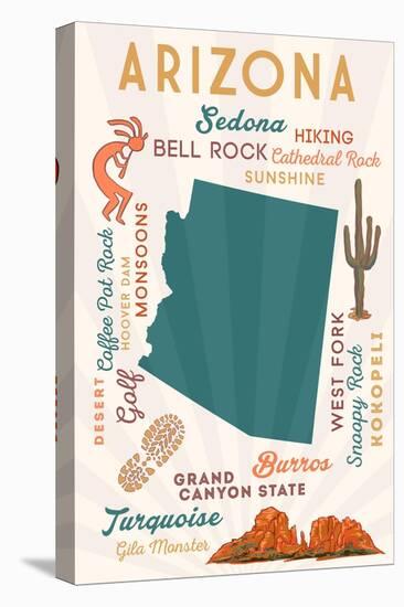 Arizona - Typography and Icons - Cheers Version-Lantern Press-Stretched Canvas