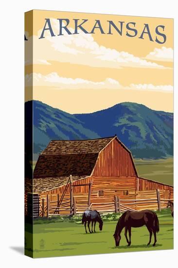 Arkansas - Horses and Barn-Lantern Press-Stretched Canvas