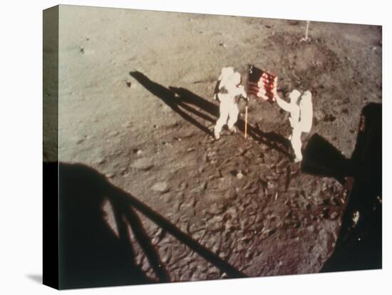 Armstrong and Aldrin Unfurl the Us Flag on the Moon, 1969-null-Premier Image Canvas