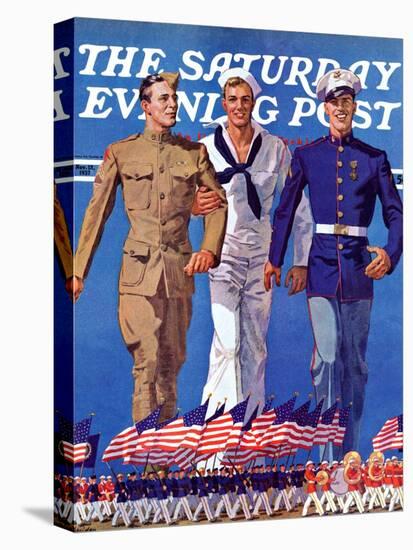 "Army, Navy and Marines," Saturday Evening Post Cover, November 13, 1937-John E. Sheridan-Premier Image Canvas