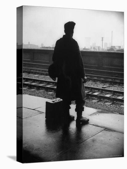 Army Sergeant Visiting Home on Leave Waiting at the Railway Station-Bob Landry-Premier Image Canvas