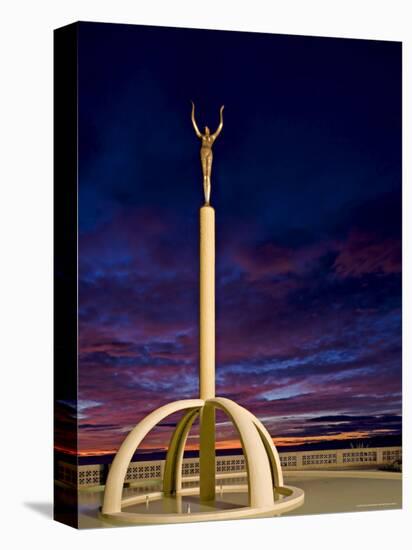 Art Deco Statue at Sunrise Over the Pacific Ocean, Napier, North Island, New Zealand-Don Smith-Premier Image Canvas