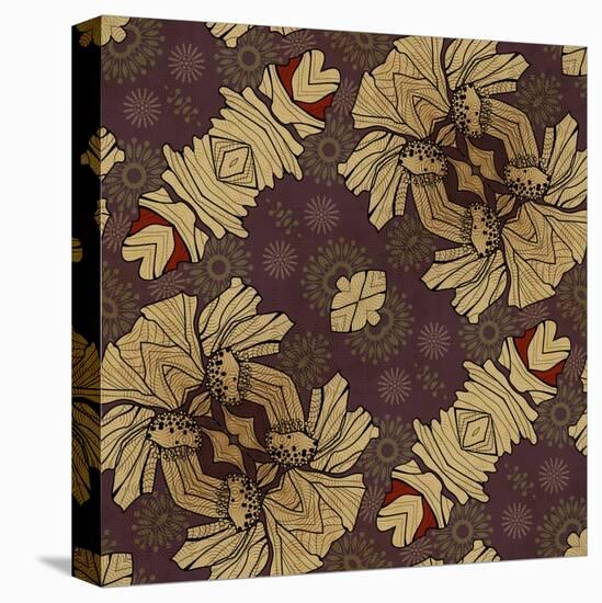 Art Nouveau Geometric Ornamental Vintage Pattern in Beige, Violet and Brown Colors-Irina QQQ-Stretched Canvas