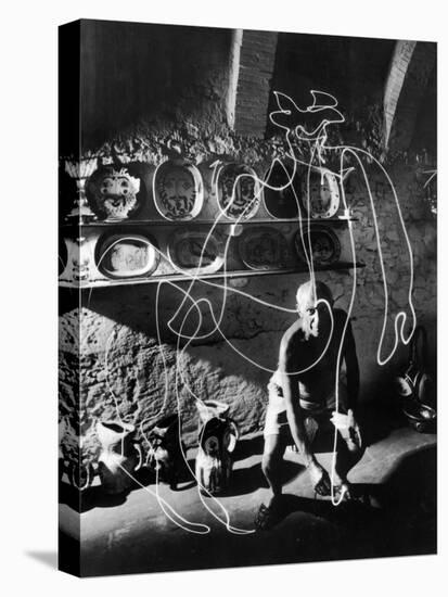 Artist Pablo Picasso "Painting" with Light at the Madoura Pottery-null-Premier Image Canvas