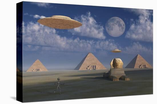 Artist's Concept of Grey Aliens Helping the Egyptians Build the Pyramids-Stocktrek Images-Stretched Canvas