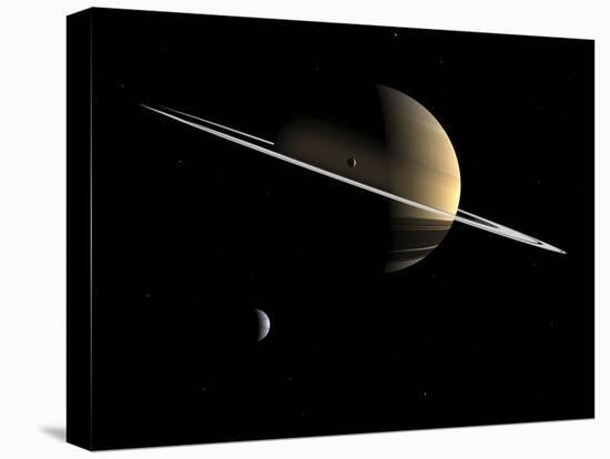 Artist's Concept of Saturn and its Moons Dione and Tethys-Stocktrek Images-Premier Image Canvas
