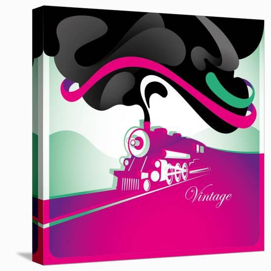 Artistic Vintage Background with Locomotive. Vector Illustration.-Rashomon-Stretched Canvas