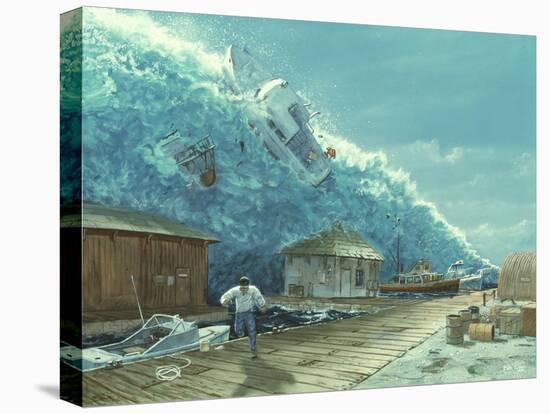 Artwork of a Tsunami Destroying a Small Harbour-Chris Butler-Premier Image Canvas