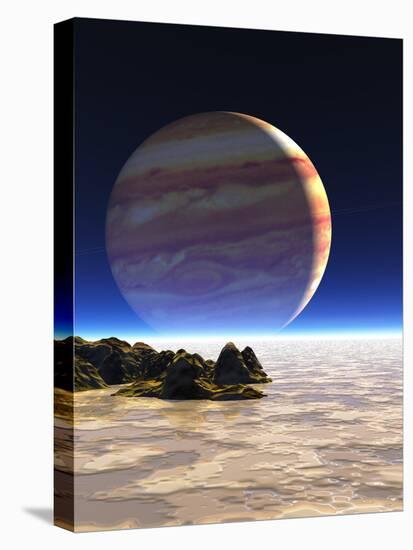 Artwork of Europa's Surface with Jupiter In Sky-Julian Baum-Premier Image Canvas