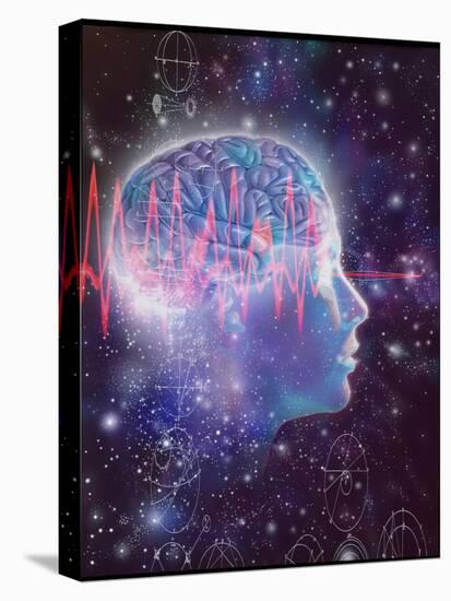 Artwork of Human Head with Brain & EEG Brainwaves-Mehau Kulyk-Premier Image Canvas