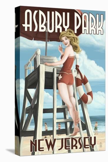 Asbury Park, New Jersey - Lifeguard Pinup Girl-Lantern Press-Stretched Canvas