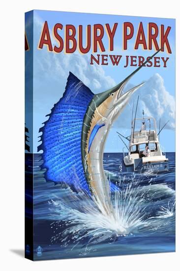 Asbury Park, New Jersey - Sailfish Deep Sea Fishing-Lantern Press-Stretched Canvas