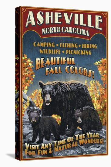Asheville, North Carolina - Black Bear-Lantern Press-Stretched Canvas