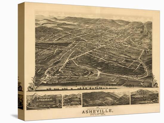 Asheville, North Carolina - Panoramic Map-Lantern Press-Stretched Canvas