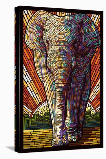 Asian Elephant - Paper Mosaic-Lantern Press-Stretched Canvas