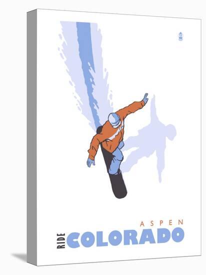 Aspen, Colorado, Snowboard Stylized-Lantern Press-Stretched Canvas