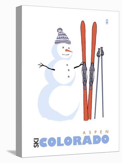 Aspen, Colorado, Snowman with Skis-Lantern Press-Stretched Canvas