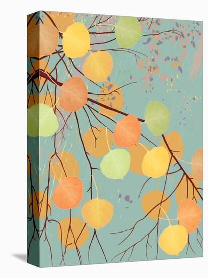 Aspen Tree Branch with Autumn Leaves-Milovelen-Stretched Canvas