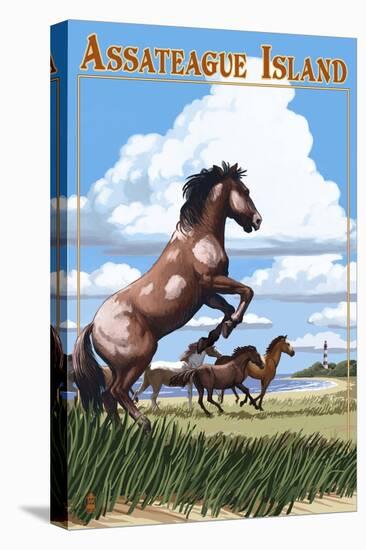 Assateague Island - Wild Horses-Lantern Press-Stretched Canvas