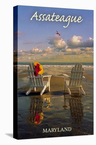 Assateague, Maryland - Adirondack Chairs on the Beach-Lantern Press-Stretched Canvas