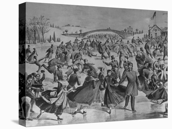 Assembly of Ice Skaters on Lake in Central Park in Winter-Currier & Ives-Premier Image Canvas