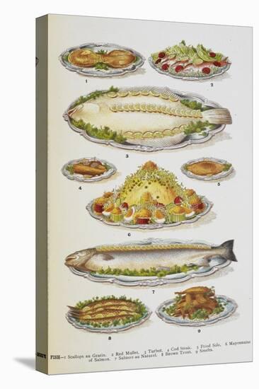 Assorted Fish Dishes Including Salmon, Trout, Cod and Scallops-Isabella Beeton-Premier Image Canvas