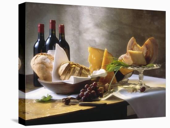 Assorted Types of Cheese with Bread, Red Wine-null-Premier Image Canvas