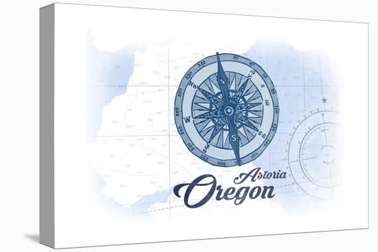 Astoria, Oregon - Compass - Blue - Coastal Icon-Lantern Press-Stretched Canvas