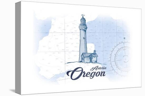Astoria, Oregon - Lighthouse - Blue - Coastal Icon-Lantern Press-Stretched Canvas