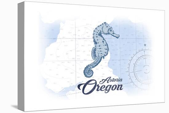 Astoria, Oregon - Seahorse - Blue - Coastal Icon-Lantern Press-Stretched Canvas